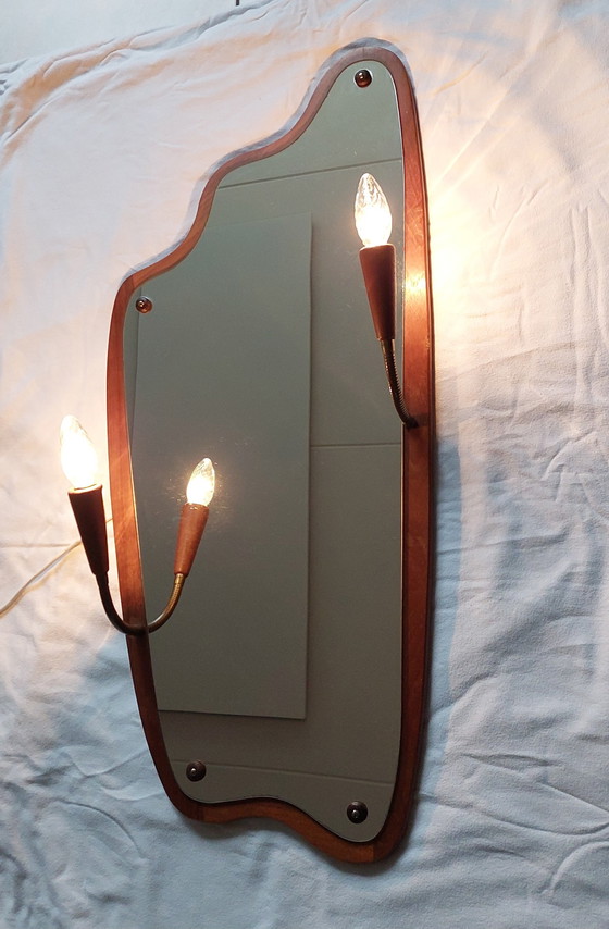 Image 1 of Danish Teak Mirror With Lighting