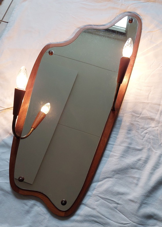 Image 1 of Danish Teak Mirror With Lighting