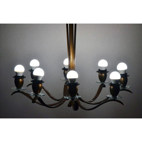 Image 1 of Vintage brass and crystal chandelier, Italy 1950