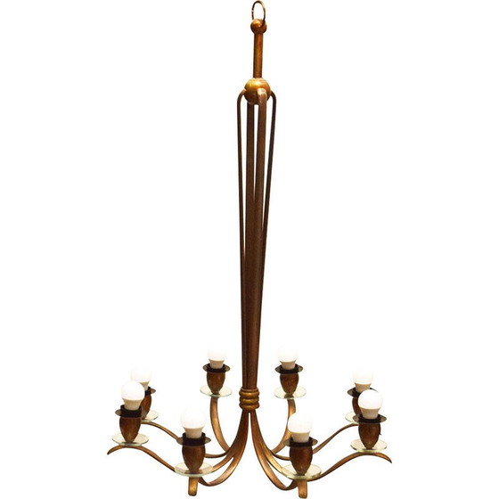 Image 1 of Vintage brass and crystal chandelier, Italy 1950