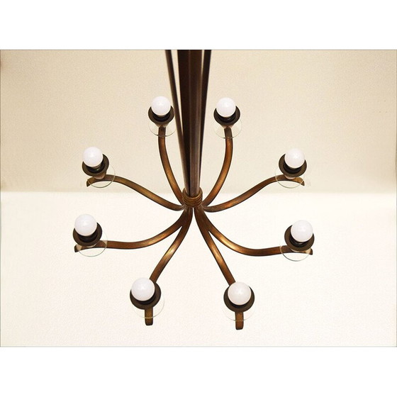 Image 1 of Vintage brass and crystal chandelier, Italy 1950