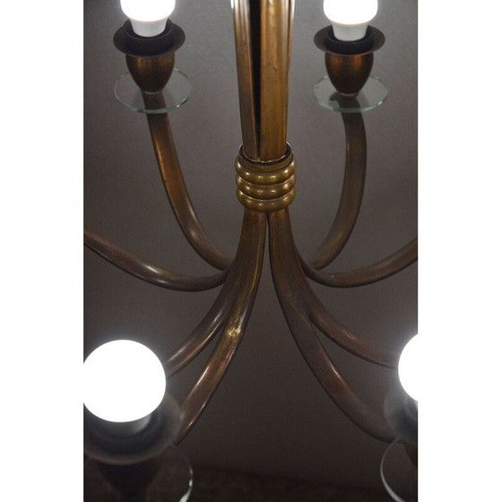 Image 1 of Vintage brass and crystal chandelier, Italy 1950