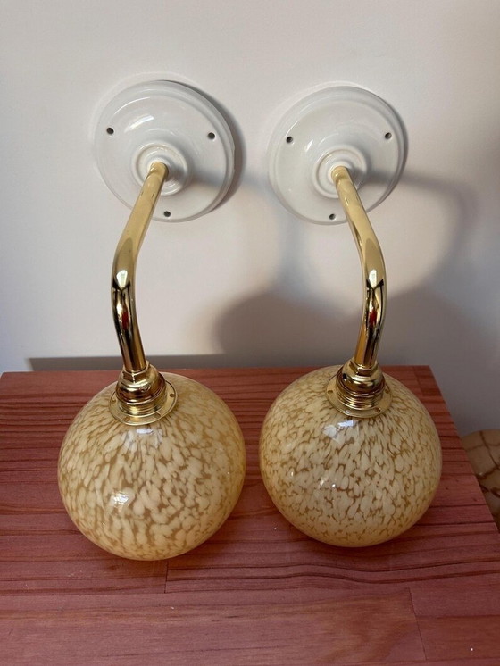 Image 1 of Pair Of Clichy Glass Wall Lamps