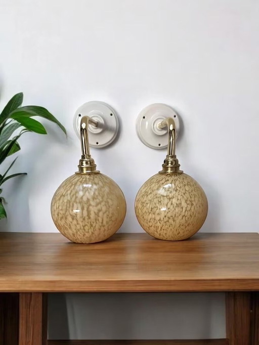 Pair Of Clichy Glass Wall Lamps