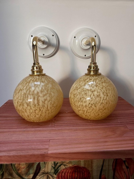 Pair Of Clichy Glass Wall Lamps