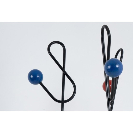 Image 1 of Vintage coat rack in black lacquered metal and colored wood by Roger Feraud, France 1950