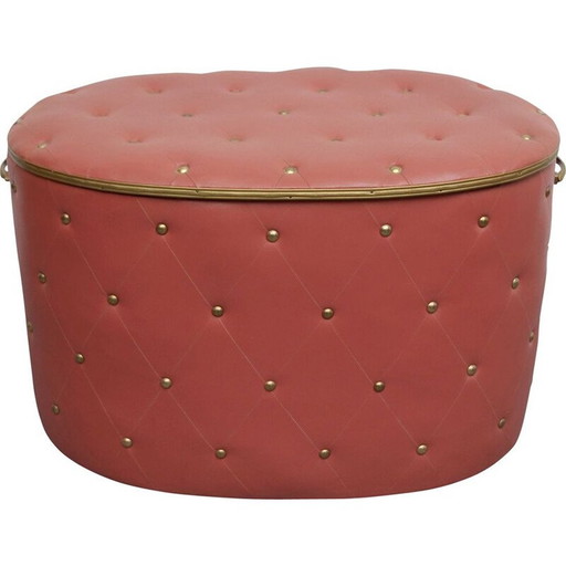 Baúl vintage de lino rosa oscuro, 1950