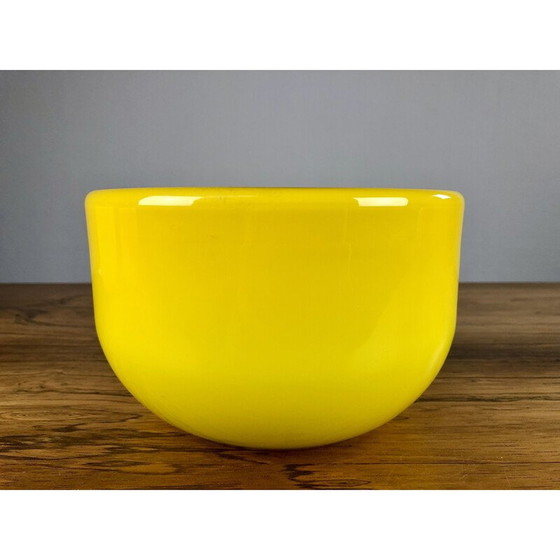 Image 1 of Set of 3 vintage Danish yellow bowls in glass by Michael Bang for Holmegaard, 1970s