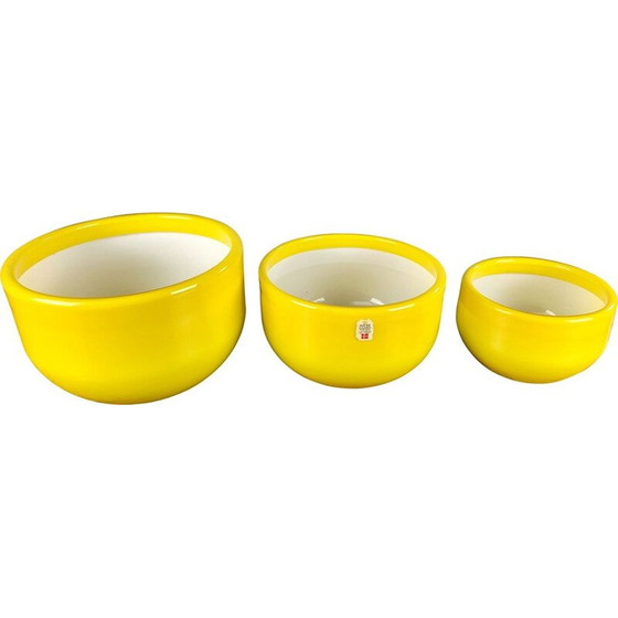 Image 1 of Set of 3 vintage Danish yellow bowls in glass by Michael Bang for Holmegaard, 1970s