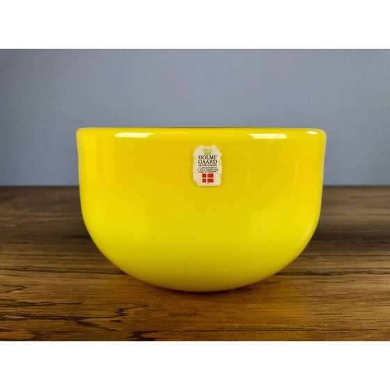 Image 1 of Set of 3 vintage Danish yellow bowls in glass by Michael Bang for Holmegaard, 1970s