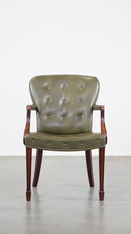 Green Beef Leather Chesterfield Desk/side chair