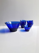 Set di ciotole vintage, ciotola in vetro blu cobalto, oltremare, revival Art Déco anni '80, ciotola per macedonia di frutta 