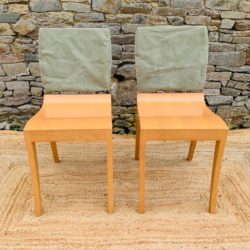 Coppia di sedie vintage in legno e metallo di Thibault Desombre per Ligne Roset, Francia 1960