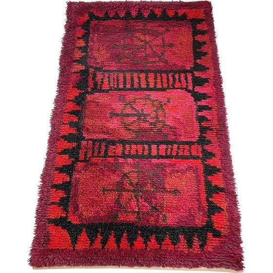Image 1 of Vintage abstract Scandinavian high pile Rya rug, Sweden 1960s
