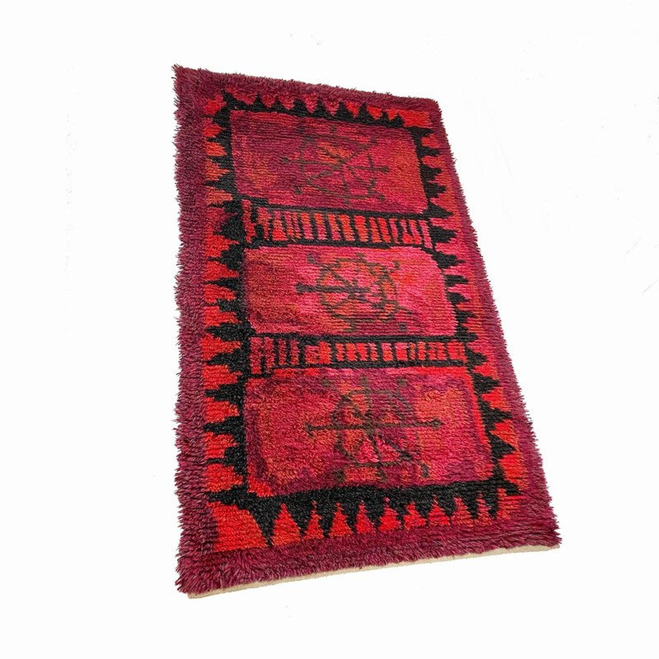 Vintage abstract Scandinavian high pile Rya rug, Sweden 1960s