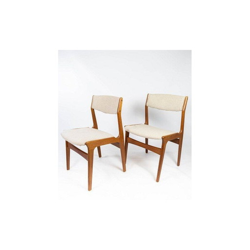 Pair of vintage teak chairs upholstered in light-coloured fabric by Erik Buch 1960s