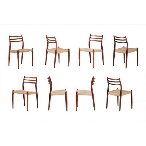 Set of 8 vintage 78 chairs for Moller in rosewood and papercord 1960