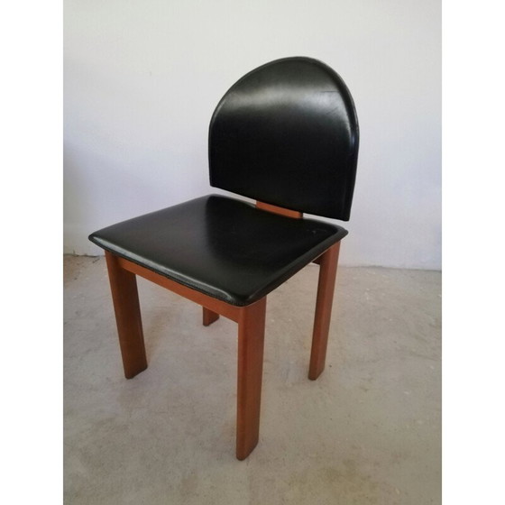 Image 1 of Set of 4 vintage sculptural chairs in leather and solid wood by Mobil Girgi, 1970-1980