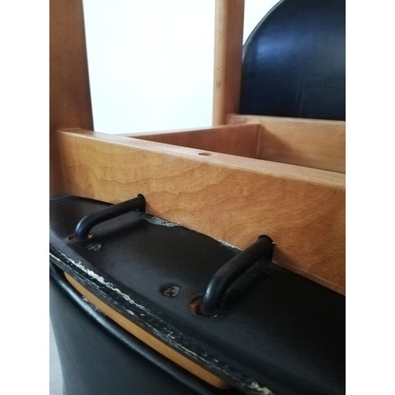 Image 1 of Set of 4 vintage sculptural chairs in leather and solid wood by Mobil Girgi, 1970-1980