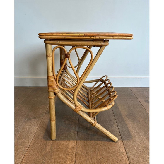 Image 1 of Pair of vintage sofa ends with rattan magazine rack, 1950