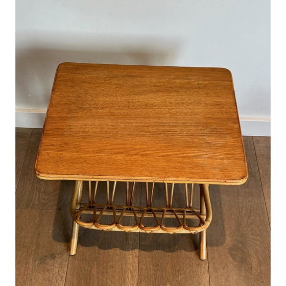 Image 1 of Pair of vintage sofa ends with rattan magazine rack, 1950