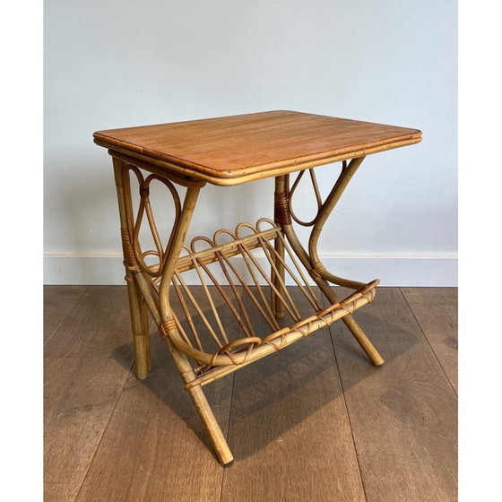 Image 1 of Pair of vintage sofa ends with rattan magazine rack, 1950