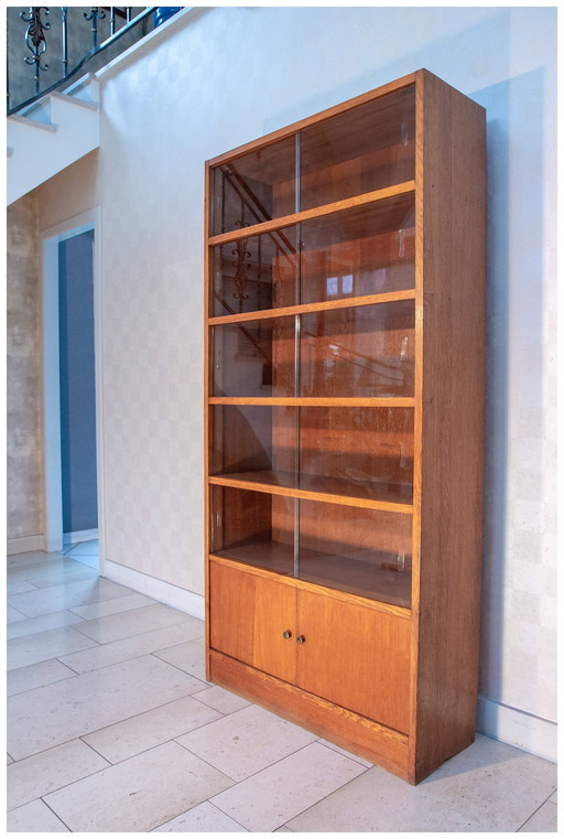 Glass Bookcase 1950-60, Oak And Glass