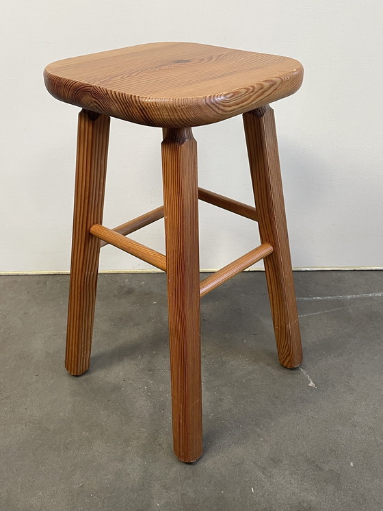 Image 1 of Set Of 4 Vintage Pine Stools, Scandinavian Design, 1970'S