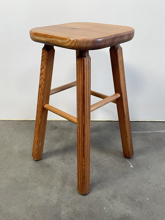 Image 1 of Set Of 4 Vintage Pine Stools, Scandinavian Design, 1970'S