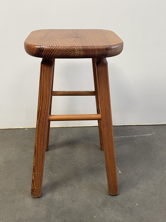 Image 1 of Set Of 4 Vintage Pine Stools, Scandinavian Design, 1970'S