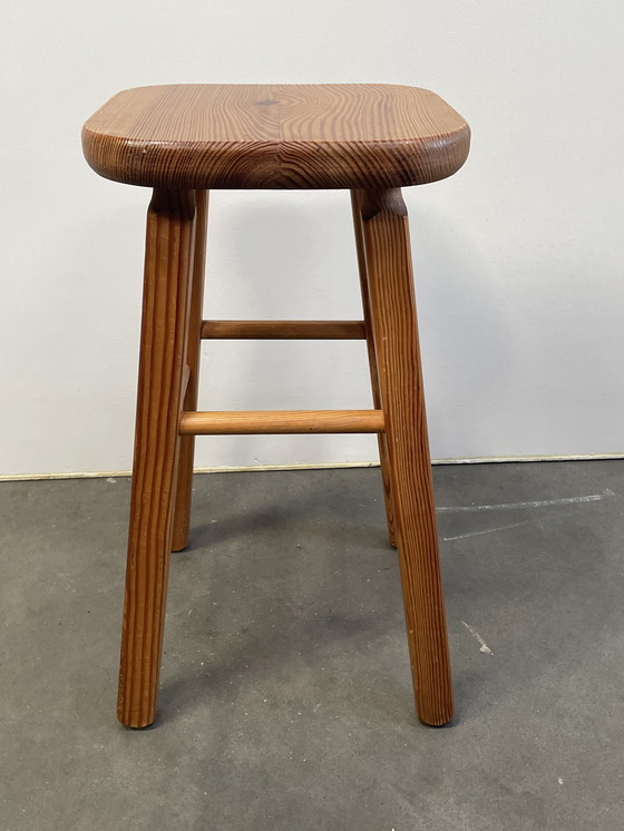 Image 1 of Set Of 4 Vintage Pine Stools, Scandinavian Design, 1970'S
