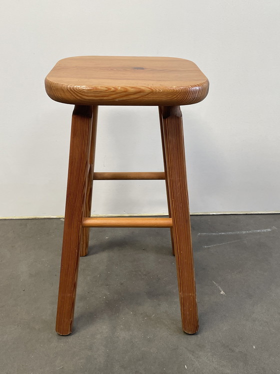 Image 1 of Set Of 4 Vintage Pine Stools, Scandinavian Design, 1970'S