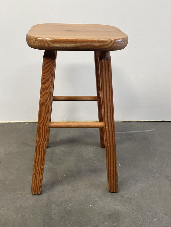 Image 1 of Set Of 4 Vintage Pine Stools, Scandinavian Design, 1970'S