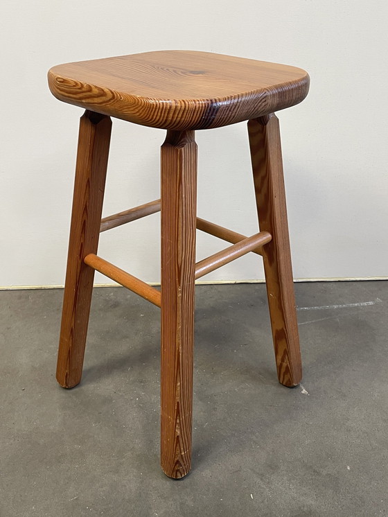 Image 1 of Set Of 4 Vintage Pine Stools, Scandinavian Design, 1970'S