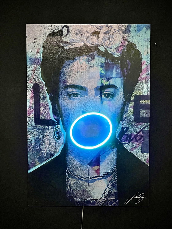 Image 1 of LedMansion Frida Kahlo Blue Bobble PopArt Wall Art Led Lamp