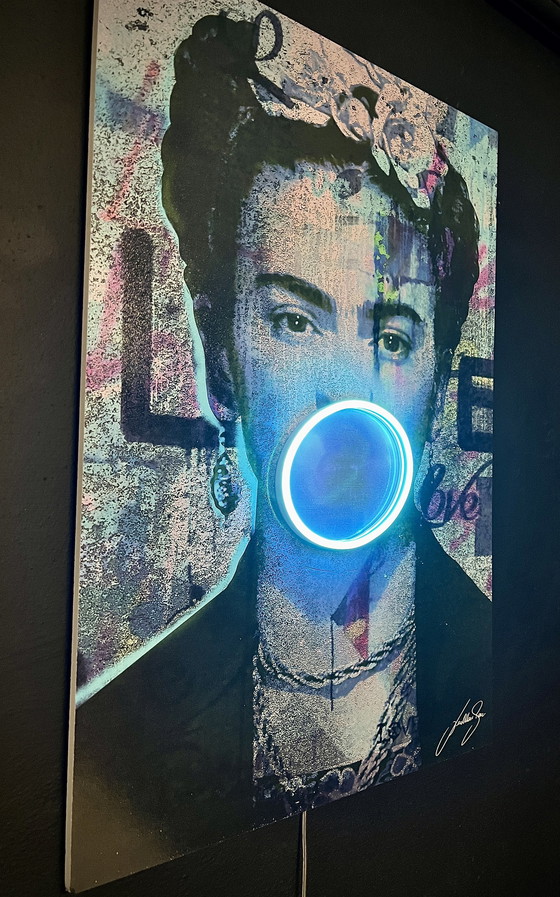 Image 1 of LedMansion Frida Kahlo Blue Bobble PopArt Wall Art Led Lamp