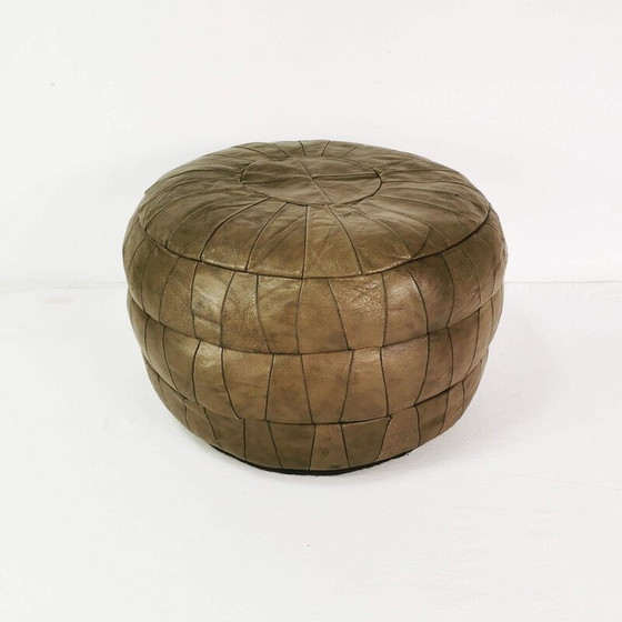 Image 1 of Vintage patchwork leather pouf, Germany 1970
