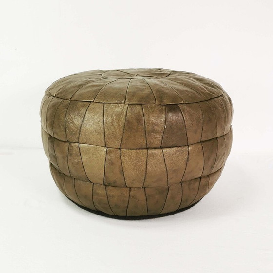 Image 1 of Vintage patchwork leather pouf, Germany 1970