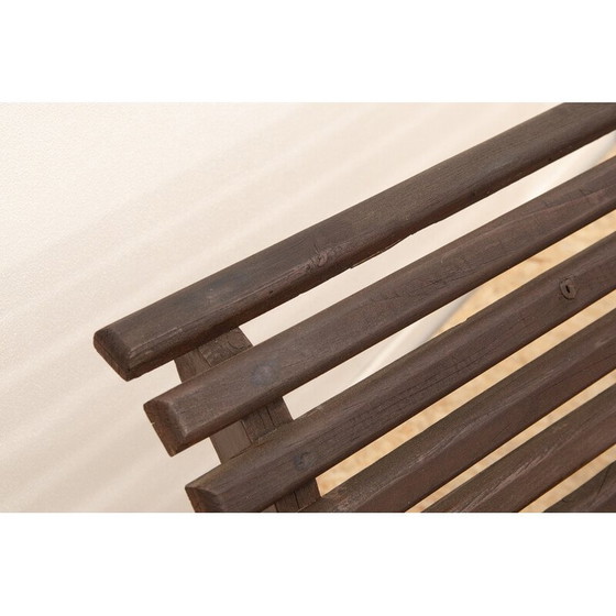 Image 1 of Vintage garden bench in stained pine wood, Czechoslovakia 1980