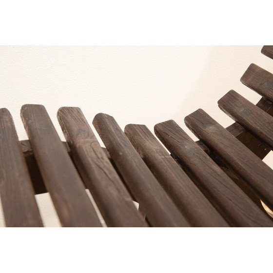 Image 1 of Vintage garden bench in stained pine wood, Czechoslovakia 1980