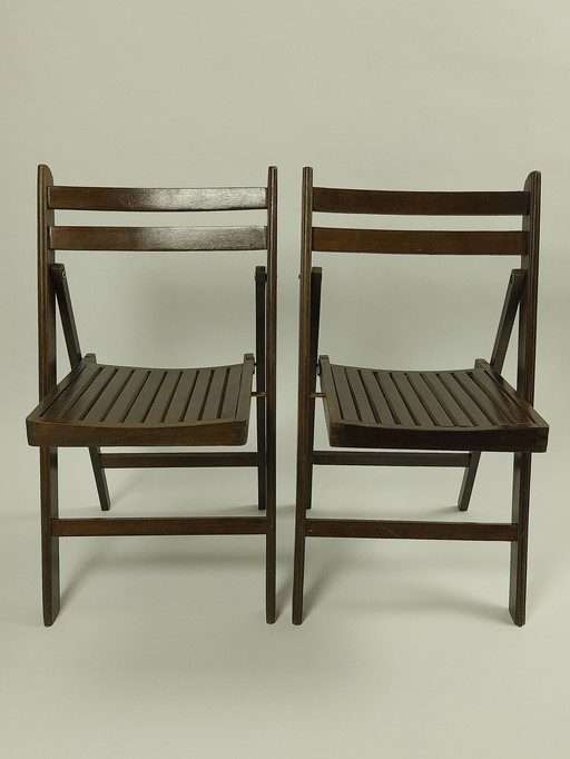 2x Mid - Century Wooden Folding Chairs