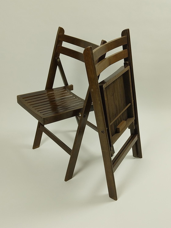 Image 1 of 2x Mid - Century Wooden Folding Chairs