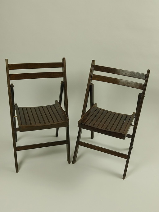 2x Mid - Century Wooden Folding Chairs