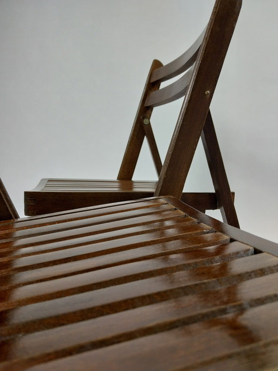 Image 1 of 2x Mid - Century Wooden Folding Chairs