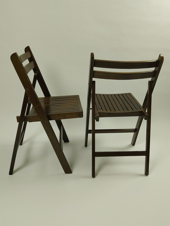 Image 1 of 2x Mid - Century Wooden Folding Chairs