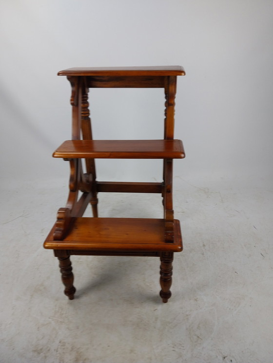 Image 1 of 1 X Mahogany Wooden Library Stairs. 3 Steps