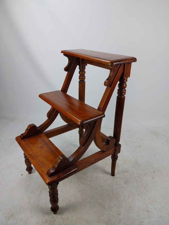 Image 1 of 1 X Mahogany Wooden Library Stairs. 3 Steps