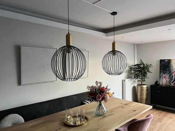 Image 1 of 2x Modern Pendant Lamp Spherical Black Gold