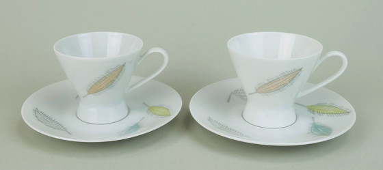 Image 1 of 8-Piece Mocha Set Rosenthal Form 2000 Raymond Loewy Decor Falling Leaves