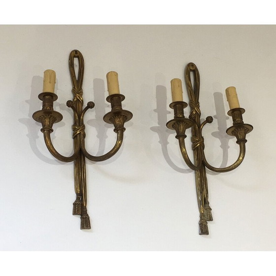 Image 1 of Pair of vintage bronze sconces, France 1940